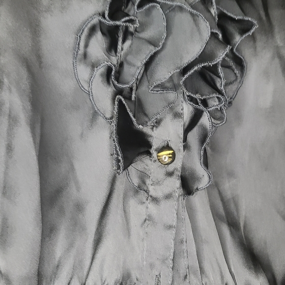Lapis black satin ruffle blouse - Picture 5 of 7